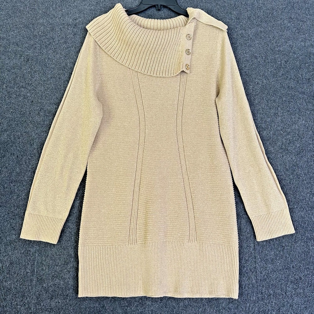Style & Co Women XL Sweater Gold Shimmer Cowl Neck Ribbed Long Sleeve Party City
